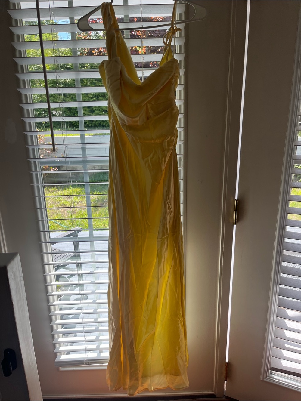 Hello Molly Yellow Satin Cowl Maxi Dress with Adjustable Straps